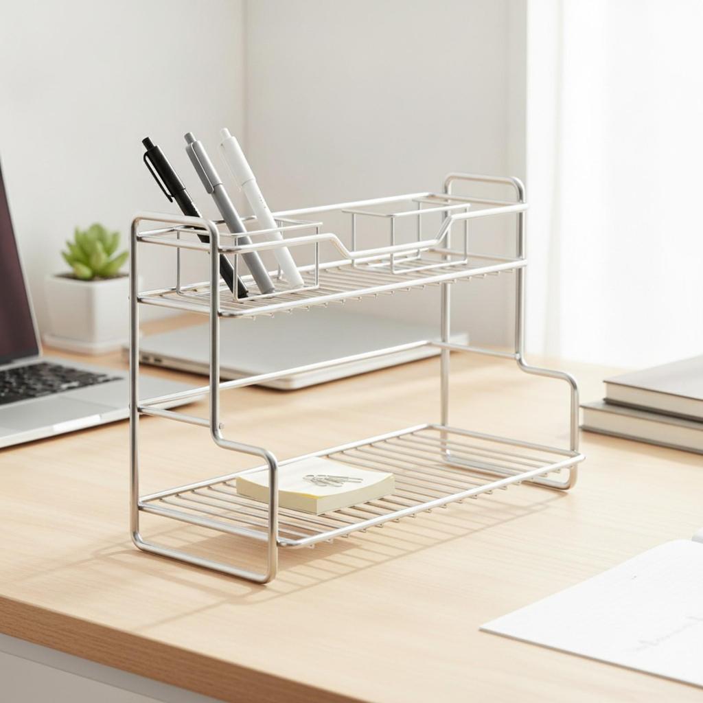 Desktop Storage Rack with Guard Rail Multipurpose Shelf Stable for Desk