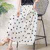 Polka dot printed white silk skirt women's  new loose tendon waist mulberry silk skirt