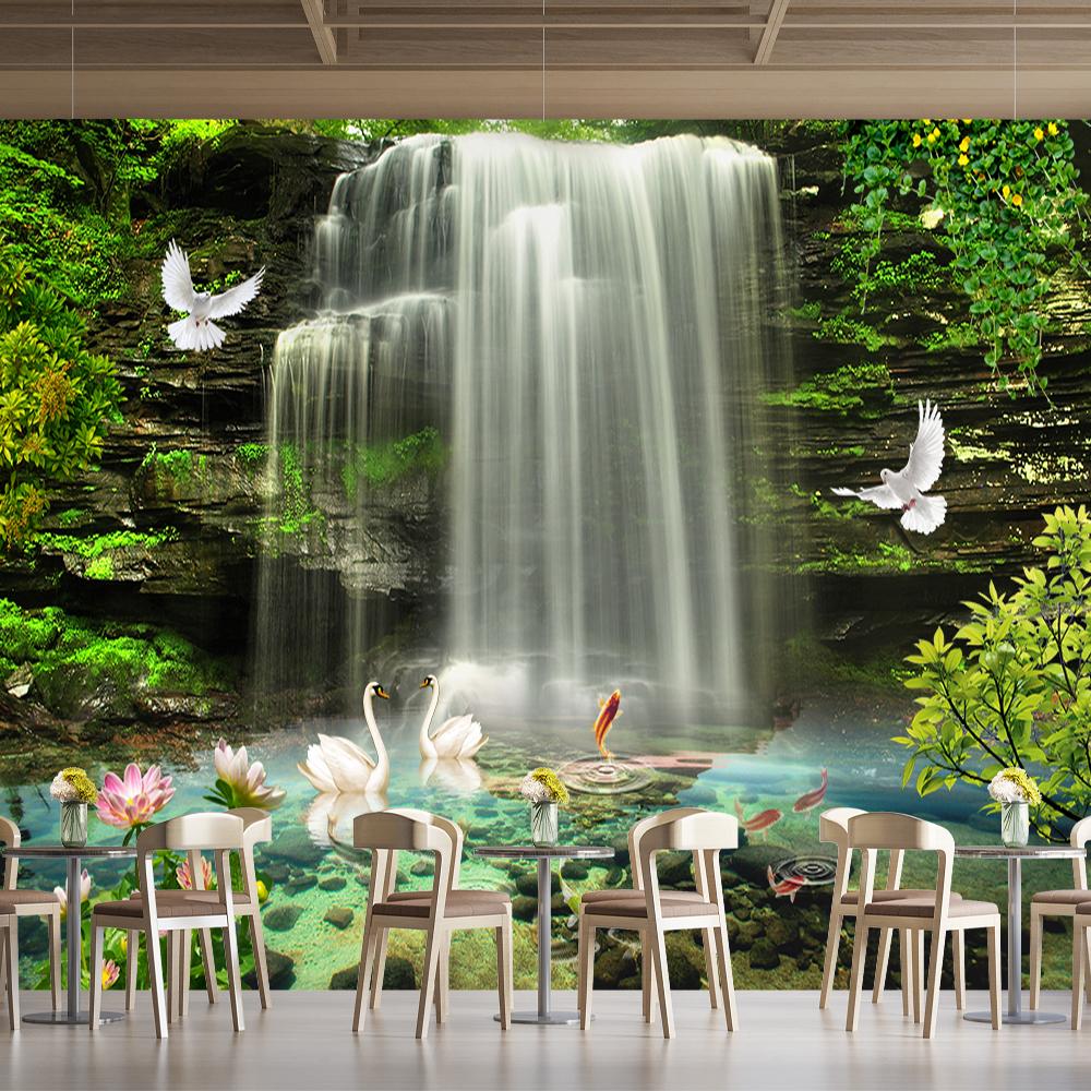 3d Waterfall Wall Mural Nature Scenery Wallpaper Living Room Bedroom Waterfall Mural Home Decor