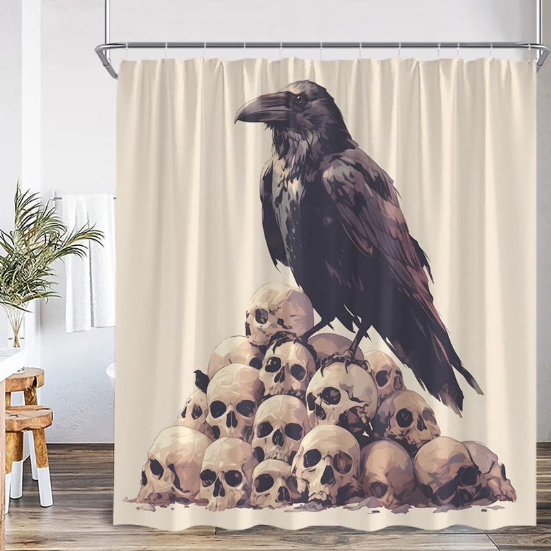Horror Halloween Shower Curtains Pumpkin Skeleton Black Raven Cat Castle Skull Bath Curtain Set Home Bathroom Decor with Hooks