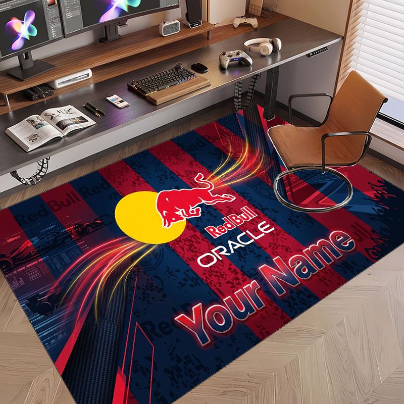 Custom Rug Red Bull Racing Pattern Print Name Text Soft Non‑Slip Floor Carpet for Home Indoor Decoration