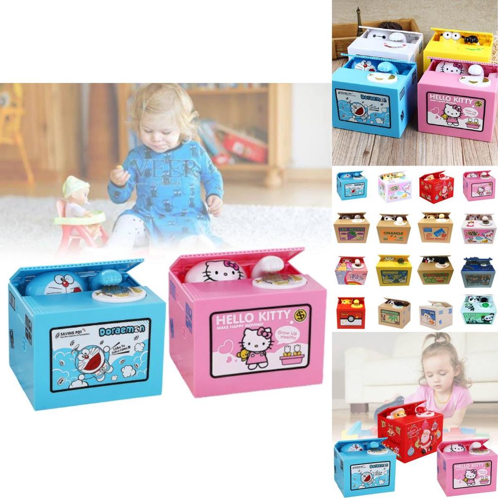 Whimsical Cartoon Style Money Thief Cat Piggy Bank Colorful Kids Savings Bank Delight