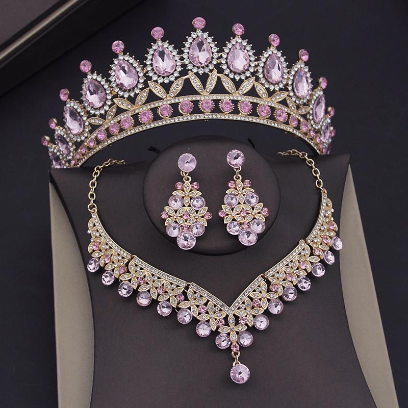 Baroque Blue Crystal Bridal Jewelry Sets for Women Tiaras Crown Earrings Necklace Sets Bride Wedding Dress Dubai Jewelry Set