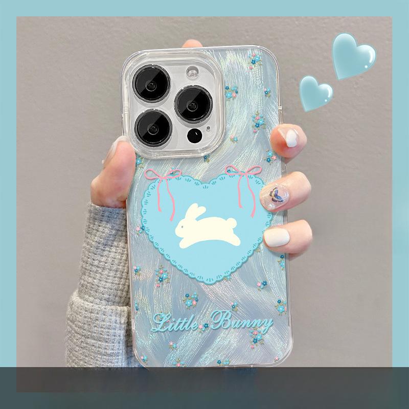 

Applicable To Apple 15pm Mobile Phone Case Iphone13pro Smudged Floral Love Rabbit Stand 14 Feather Yarn 12/11 iPhone SE (2nd Generation)