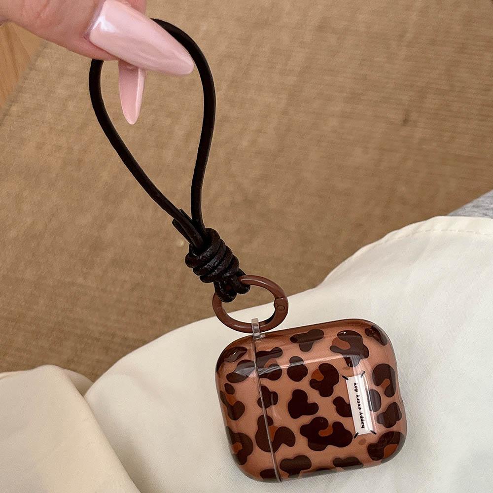 Transparante Luipaardprint Case voor AirPods Pro3 Cover met Lanyard voor AirPods 4 Pro 1 2 3 Pro2 Generatie Zachte TPU Oordopjes Cases For AirPods 3 bruin