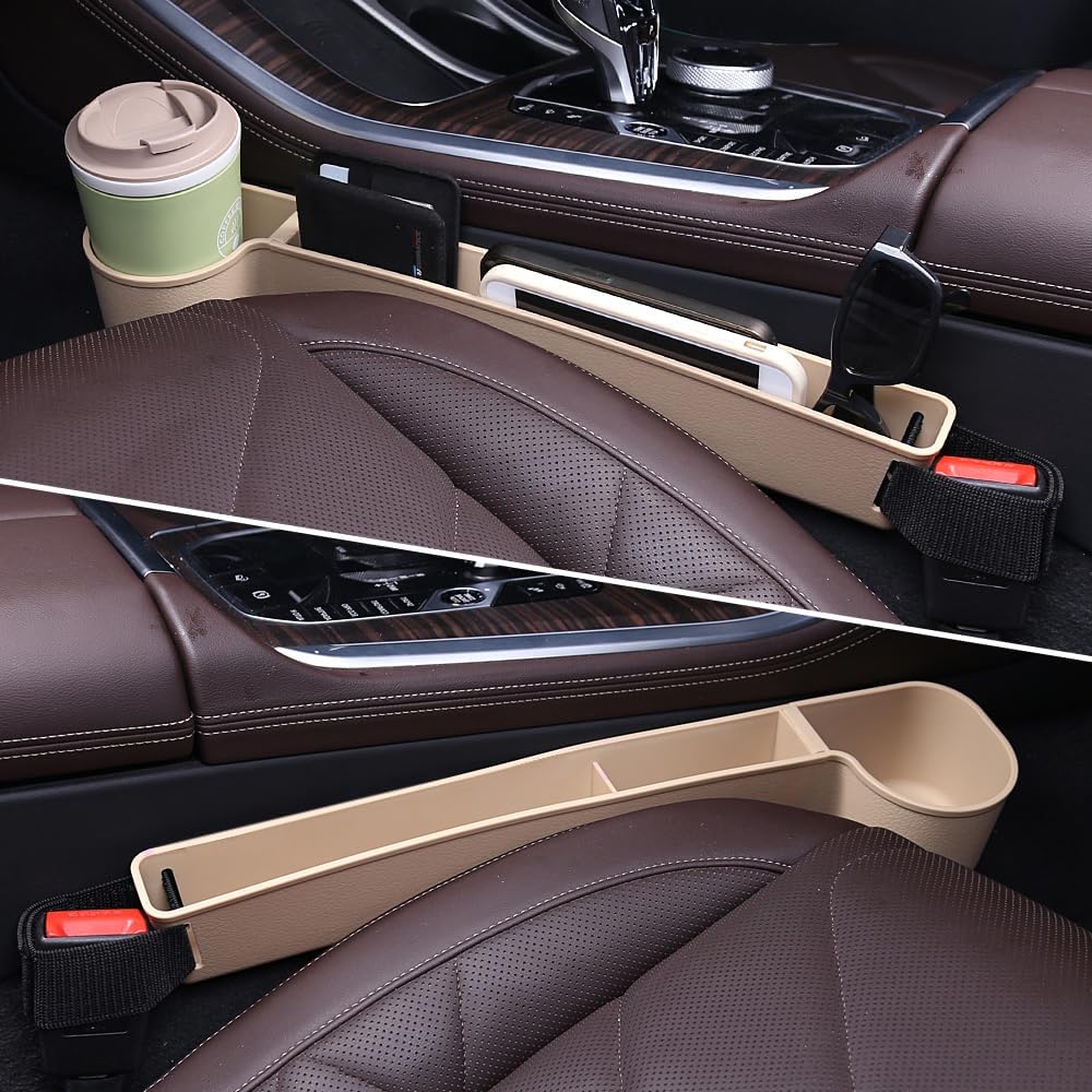 Car Seat Gap Filler, Multifunctional Seat Side Gap Filler with Cup Holder & Organizer, Gap Stopper Universal Fit Car SUV Truck Fill The Gap Between