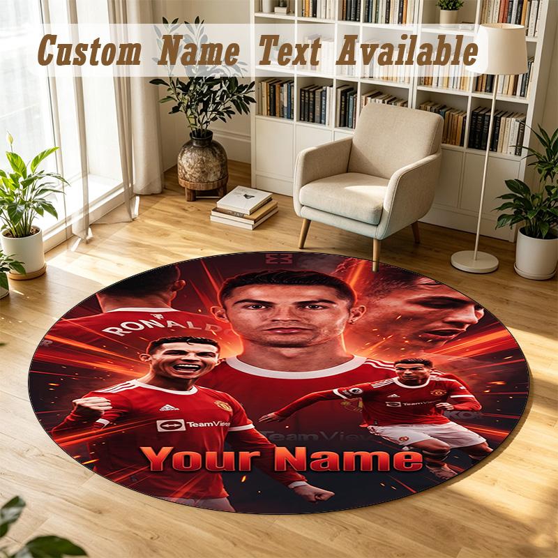 Round Rug Custom NameCristiano Ronaldo Pattern Non Slip Carpet Home Floor Decor