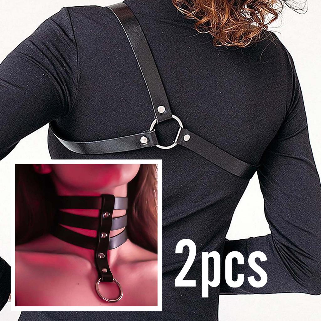 Gothic One Shoulder Suspenders Straps, Women'S Collar Pairing Punk Chest Harness Set, Fashion Pu Leather Harness Belt.