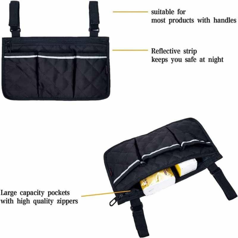5 Colors Wheelchair Side Organizer Bag Multi Pockets Armrest Storage With Zipper