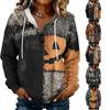 Women's Fashion Hooded Halloween Print Sweatshirt with Buttons for Festive
