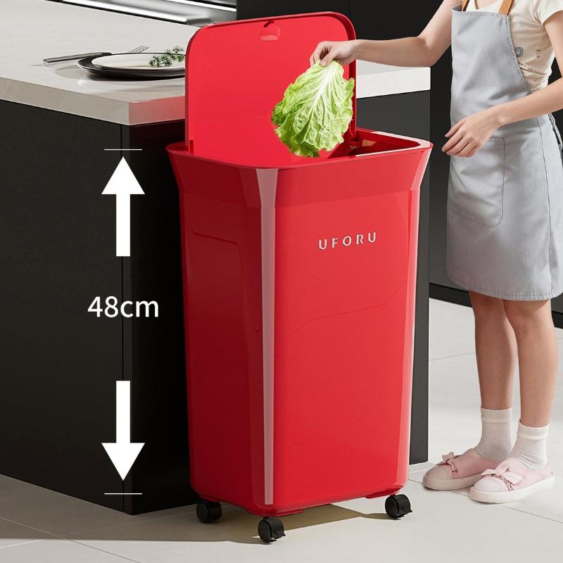 Kitchen Trash Can Luxury Trash Cans Plastic Large Capacity Litter Bins Rectangular Dustbins with Wheels Kitchens Accessories