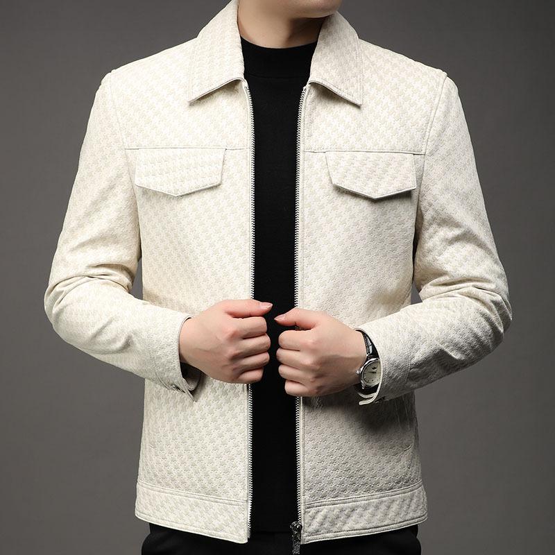 

Осенняя кожаная куртка Кожаная куртка Мужская куртка из овчины Мужская кожаная куртка-топ 3XL белый