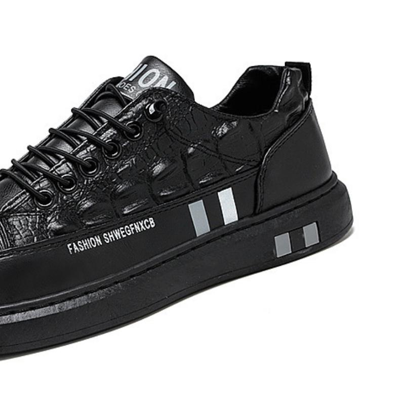 Fashion Men's Casual Shoes Crocodile Pattern Men Board Shoes Anti-slip Trendy Sneakers Lightweight Soft Bottom Lace-up Plat Shoe