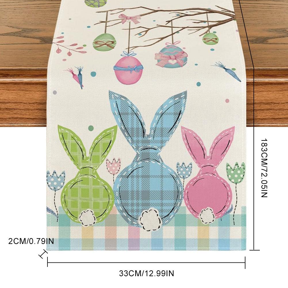 Easter Bunny Eggs Butterfly Floral Linen Table Runner Holiday Party Decor Spring Kitchen Dining Table Runner Easter Decorations