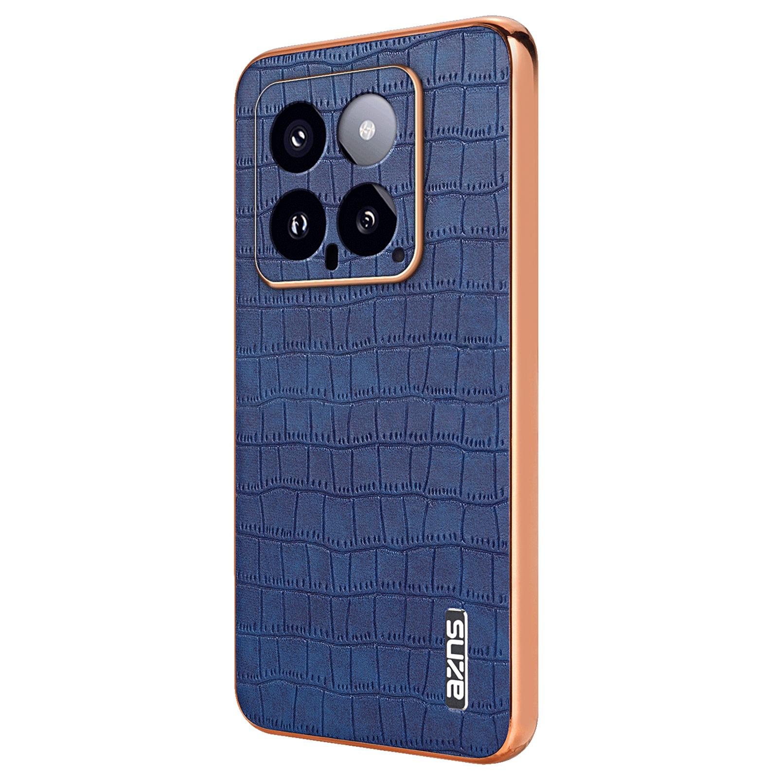 

AZNS For Xiaomi 14 Case PU Leather Classic Crocodile Pattern Back Cover Blue