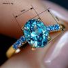 Huitan Fashion Chic Blue Cubic Zirconia Ring for Women Engagement Accessories for Female Modern Style Statement Jewelry Gift