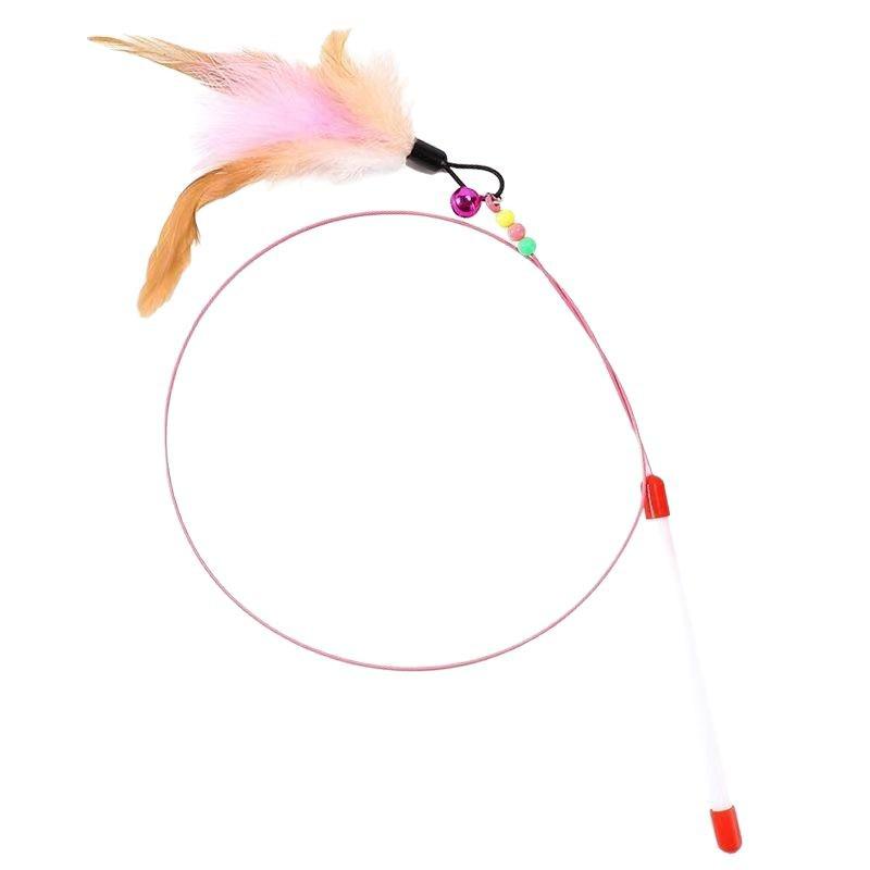 Long Rod Steel Wire Cat Teaser with Feather & Bell - Interactive Bite-Resistant Replacement Cat Toy
