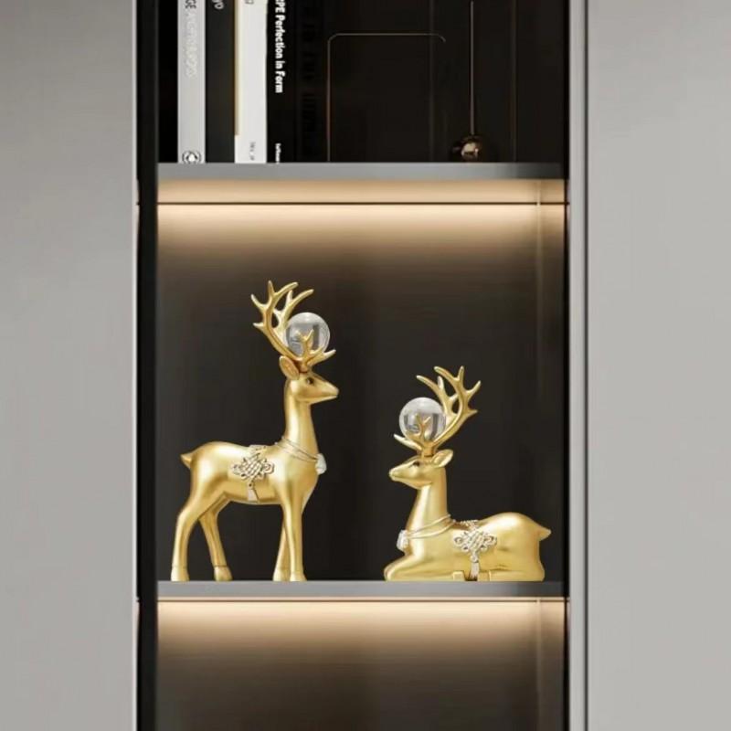 Resin Deer Figurine Set Living Room Decor Gold Orange Modern Home Accent Sculpture