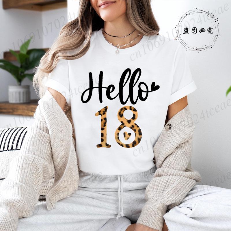 Unisex's Funny Short Sleeve Shirt It's My 18th Birthday Leopard Printed T-Shirts Round Neck Tee Shirt Birthday Party Girls Tops