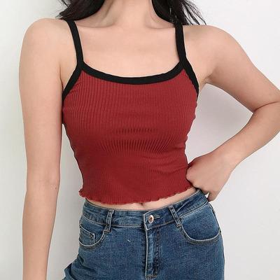 Sommer Neue Mode Kontrast Farbe Tank Top Frauen Casual Fitness Kleidung Off Schulter Liebsten Crop Top Leibchen