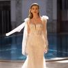 Wedding dress temperament summer new one-word shoulder wedding dress large skirt disassembly lace trailing wedding dress