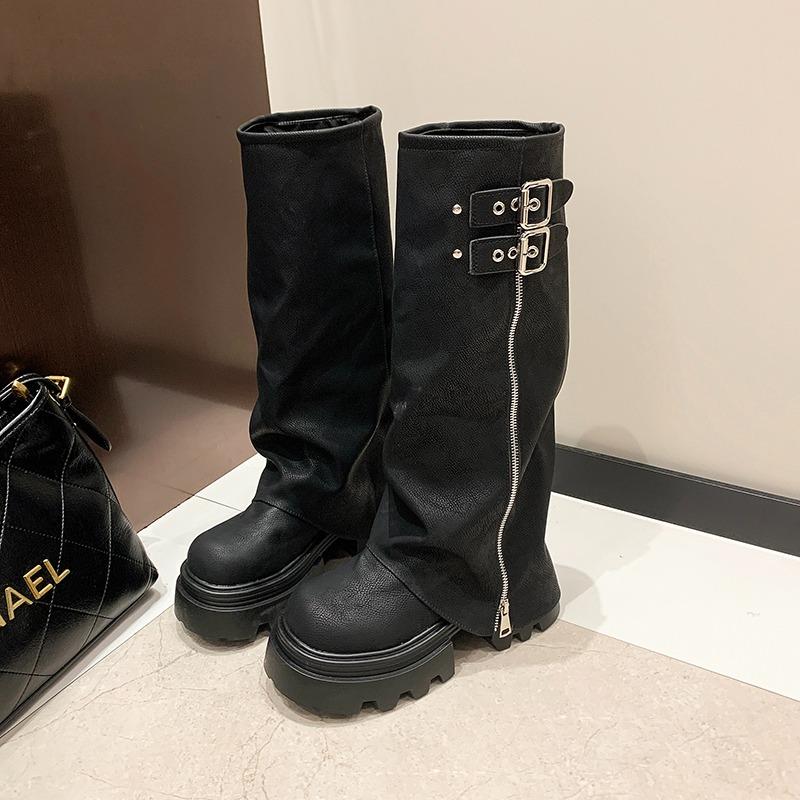 Fashion Designer Thick Soled Boots Western Knight Boots Long Tube Boots for Women In Autumn and Winter, Knee Length Slim High Tube Boot