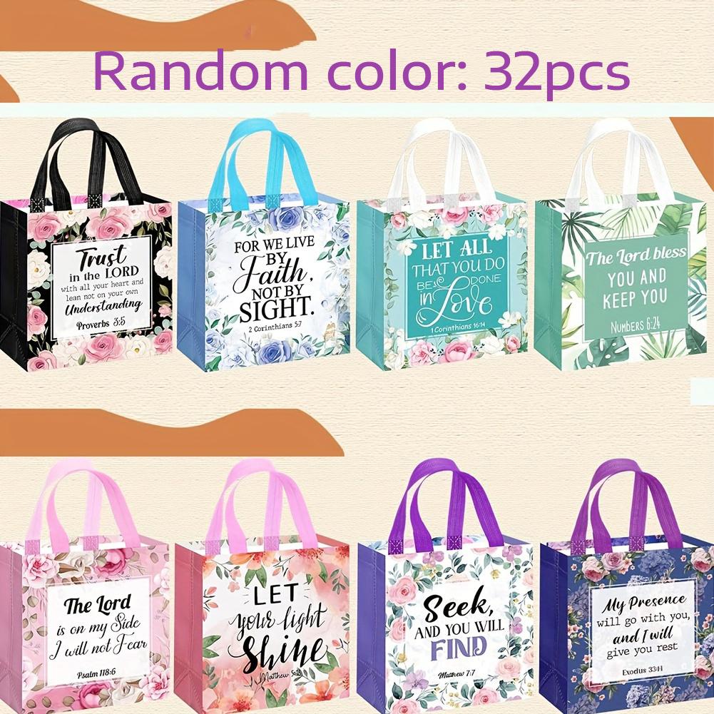 8/16/32pcs Floral Bible Tote Bag - For Christian Baptism, Non Woven Bag, Reusable Tote Bag, Baptism, Wedding Birthday, Inspiring