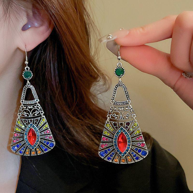 "Silver Needle Bamboo Fan Earrings: Butterfly Drop, Retro Fashion for Women"