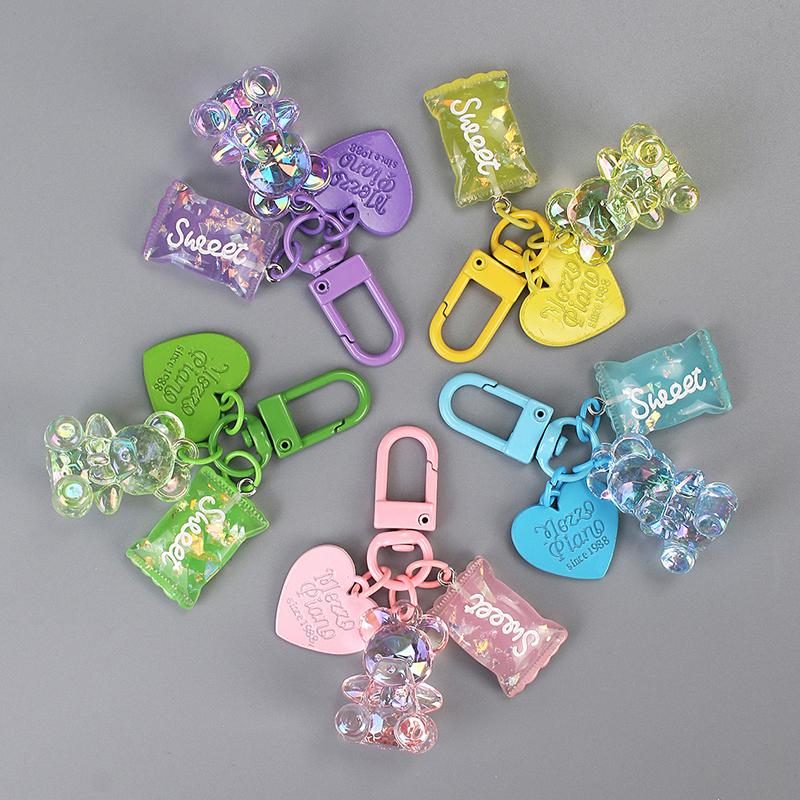 Desene animat Bling Heart Bear Animal Bomboane Breloc Breloc pentru iubitorii de prieteni Drăguț Creativ Geantă Mașină Căști Cutie Accesorii pentru chei