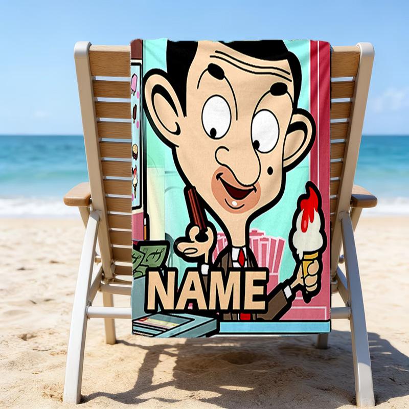 1pc Mr Bean1 Beach Towel with Custom Name, Beach/Swimming/Bath/Picnic/Camping Towel, Suitable for Seaside Beaches