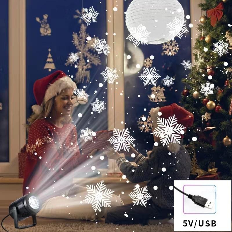 

Новогодний проекционный свет в виде снежинки для улицы, USB, вращающийся свет с узором, украшение, атмосфера, Рождество, бар, KTV, сценические огни