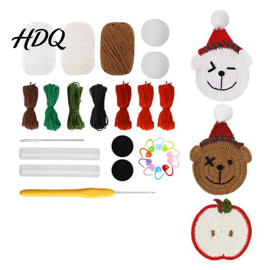 Handmade Cup Mat Christmas Bear Fruit Crochet Coaster Kit DIY Crocheting Beginner Friendly Set with Accessory Knitting Round Mug for Table