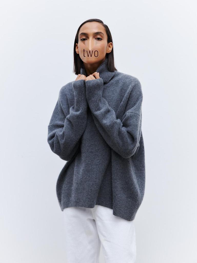 Ladies' Two-Lapel Loose Fit Sweater, High Collar, European Size, Anti-Pilling for Autumn and Winter