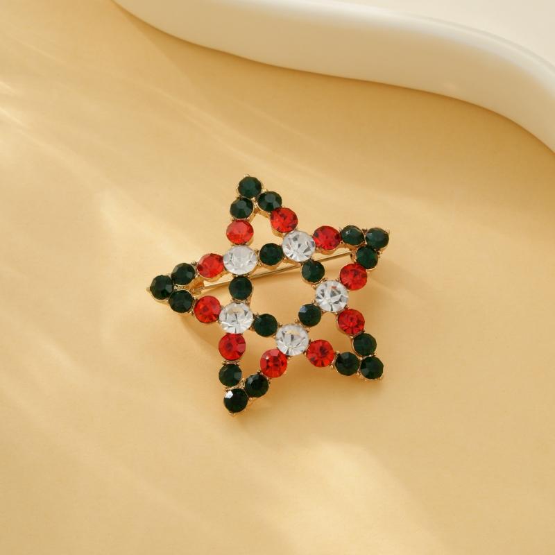 1PCS Exquisite Luxury Christmas Boots Elk Pentagram Colorful Zircon Brooch for Men Women Fashion Zircon Party Gift