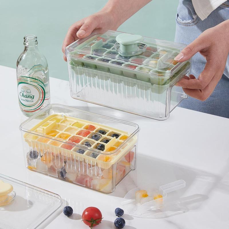 28/56 Grids Ice Cube Mold Press Ice Tray Bucket One-touch Release Ice Maker Portable Ice Box Food Grade Kitchen Accessories