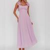 European and American Cross-border New Purple Backless Ruffled Spaghetti Strap Dress for Women, Summer Elegant A-line Long Skirt