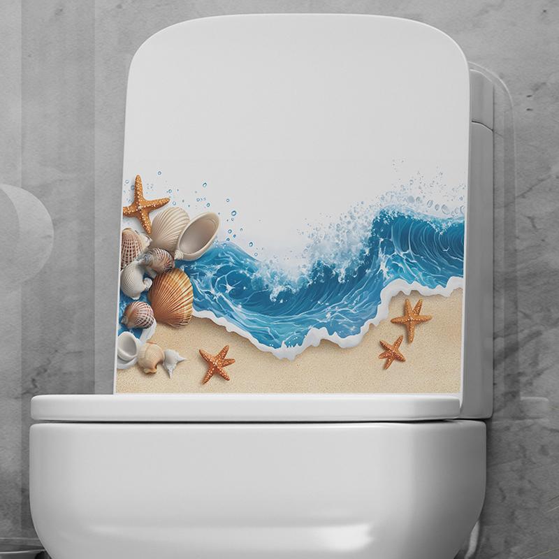 Azure Sea Beach Shell Bathroom Toilet Seat Waterproof Sticker Self-Adhesive Decorative Wall Sticker