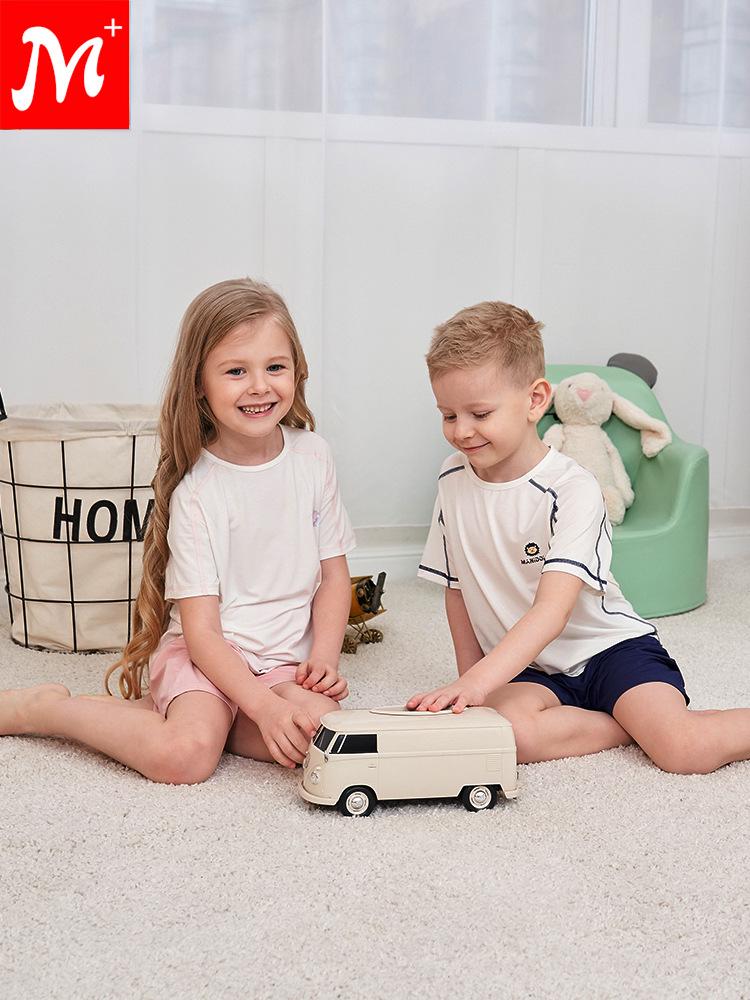 Children's Soft Summer Short-Sleeve Top & Shorts Pajama Set for Boys & Girls