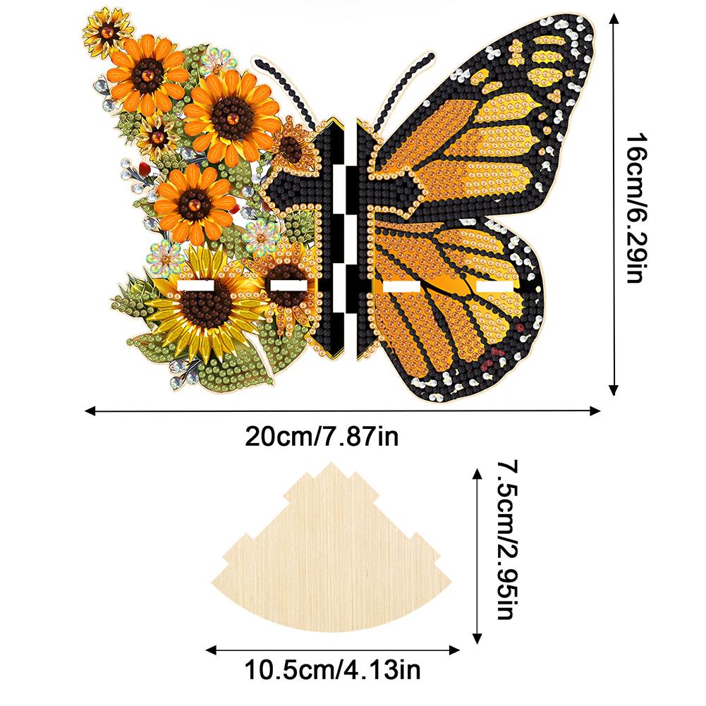 5D DIY Diamond Art Floating Corner Shelf Colorful ButterflyPattern Diamond Painting Triangle Fan Shaped Rack for Kitchen Bedroom