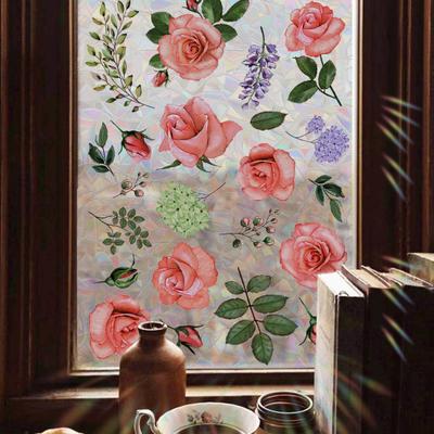 Rainbow Window Privacy Film Floral Static Sticker Glass Decals with Iridescent Effect Removable Window Sticker for Home Bathroom Door Car Windows