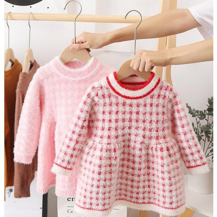 Autumn Winter Girls Baby Snow Keep Warm Knitted Sweater Mini Dress