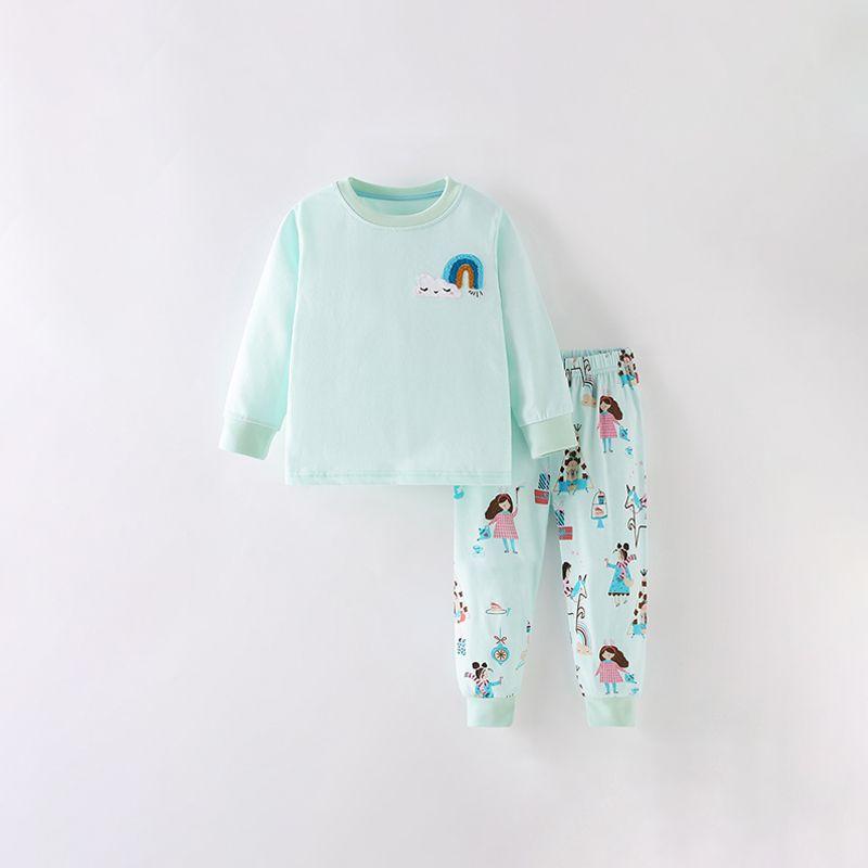 Malwee Girl Long Sleeves Homewear Fall and Winter New Arrival Girl Cartoon Print Top Pants Kids Pure Cotton Suit