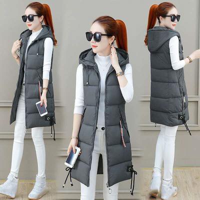 Cotton Vest Women's Mid-length Autumn and Winter Fashion Hooded Slim Plus Size Cotton Vest