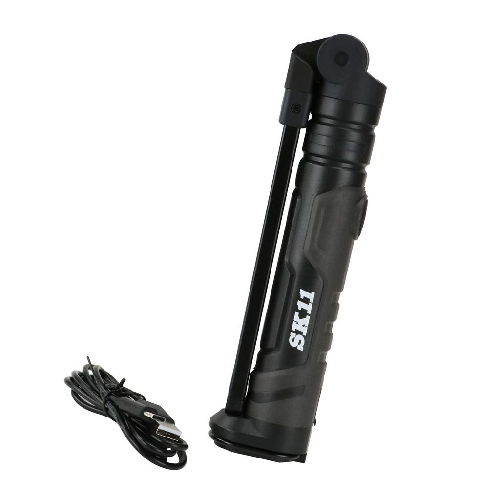 SK11 Rechargeable LED Work Light, 600lm Main (Infinitely Dimmable) / 150lm Top, 180-Degree Opening and Rotating, Magnetic Bottom, USB-Type-C Charging,