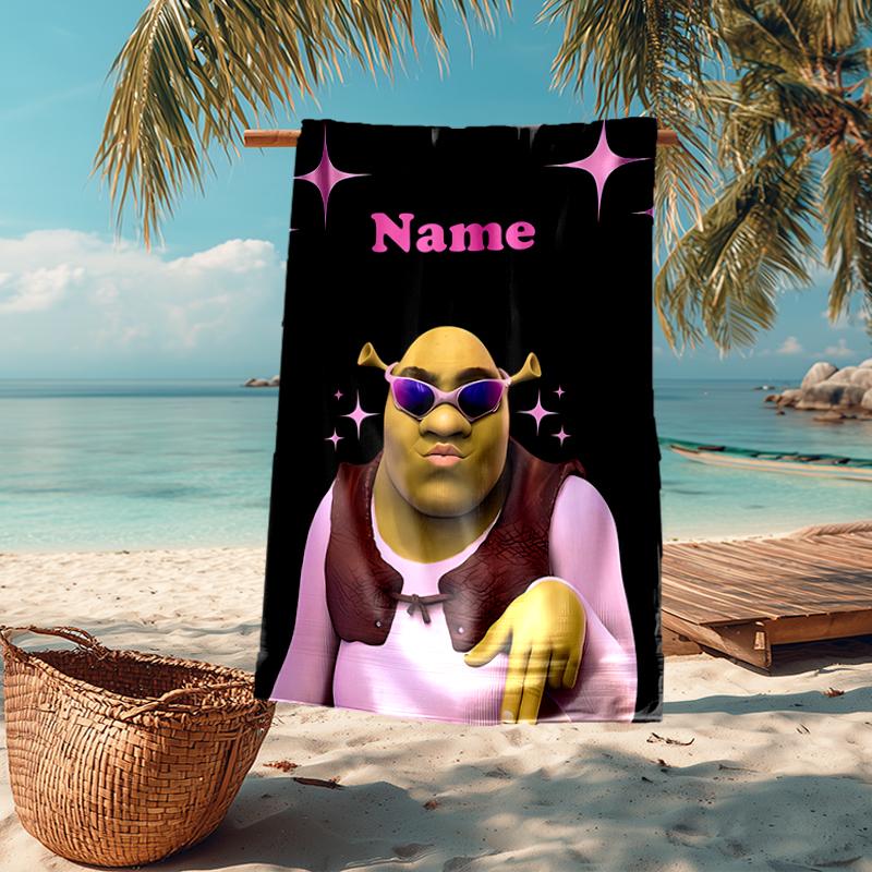 Custom Name Ultra-Soft Beach Towel with Shrek Theme,Ideal for Pool - Camping, Diving - Perfect Travel Essential, Vibrant Beach Towel.
