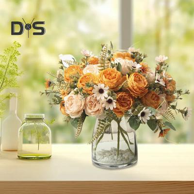 Kunstige Blomster Buketter Falske Tusenfryd Peoner Knippe Faux Blomst Bordpynt til Hjemmet Blomsterarrangement Bryllup Hotell Dekorasjon