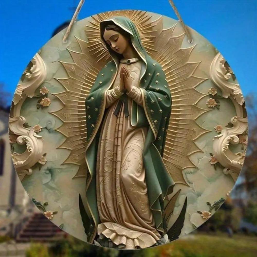 Vintage Guadalupe Woman Metal Wall Art Round Sign Home Decor