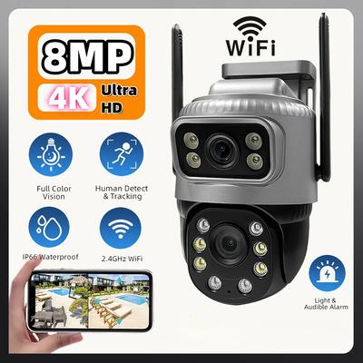 4K 8MP High Definition Wifi PTZ Monitoring Dual-lens Human Body Detection ONVIF Outdoor Security Camera CCTV