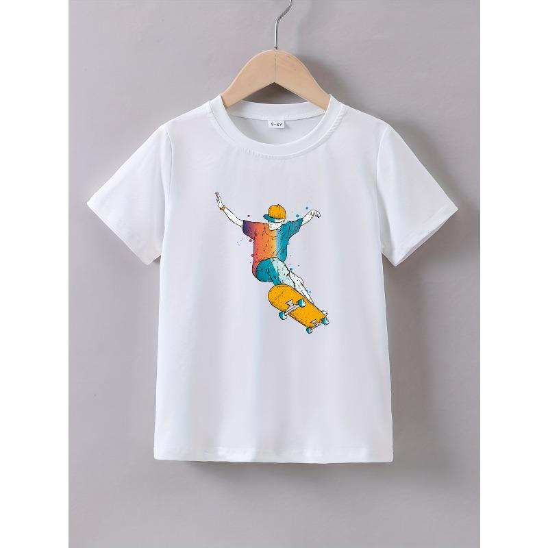 European sizes Boys Summer Short Sleeve Skateboard Boy Print T-Shirt 110 белый