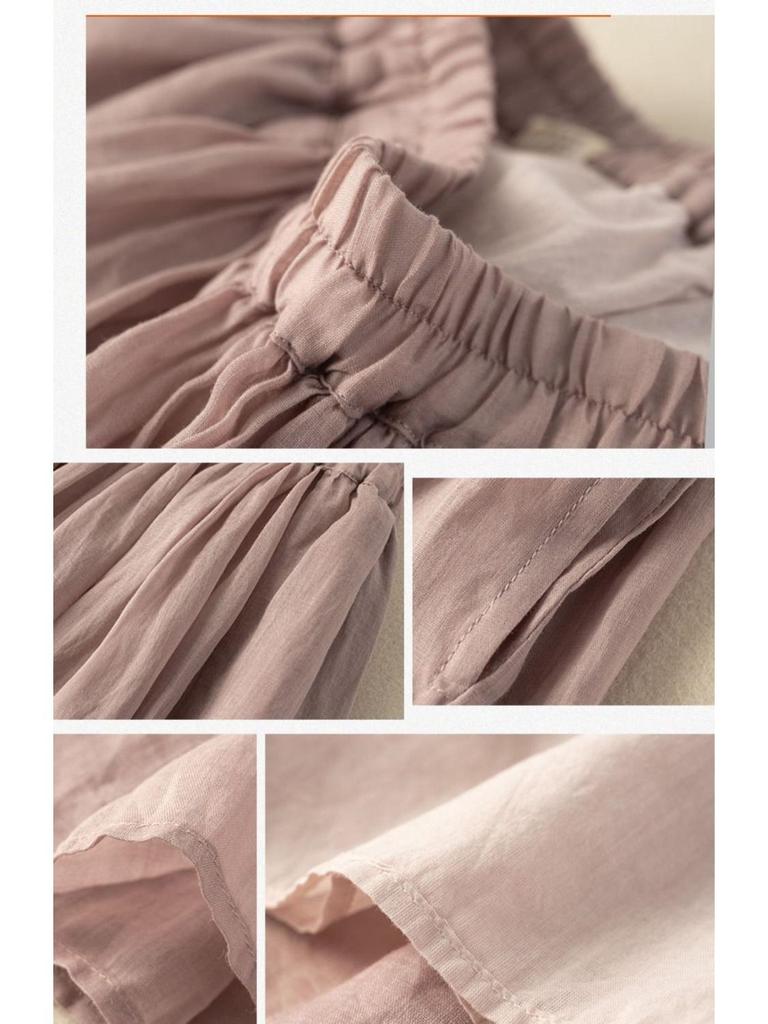 2024 Women's Summer Hanfu Mid-Length Skirt - Retro Cotton/Linen, Hip-Covering, High-End Solid Color Design